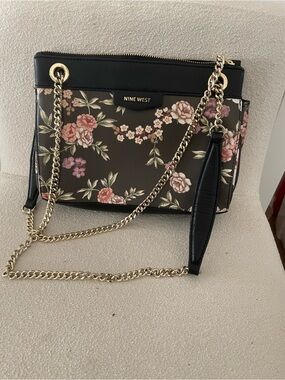 Nine West Black Floral Chain Crossbody Bag